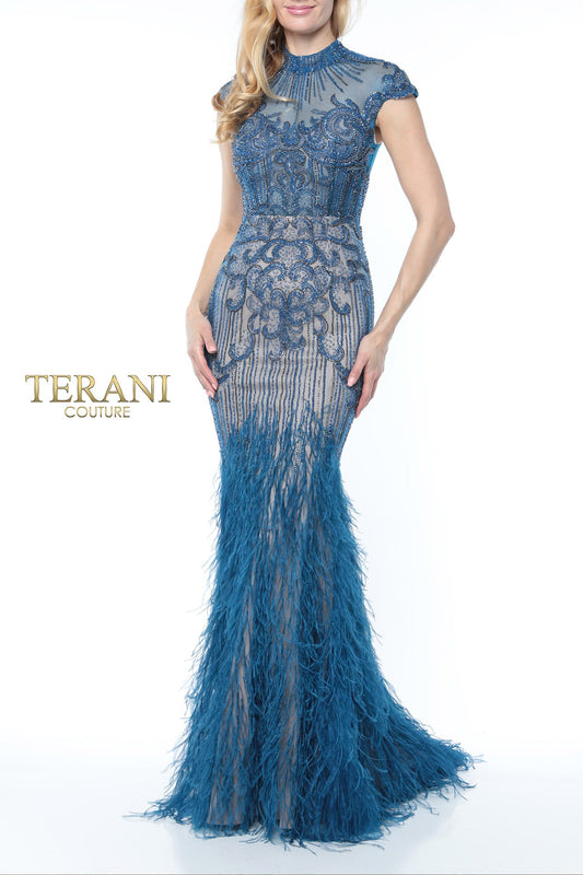 Feathered High Neck Mermaid Dress - 1721GL4446