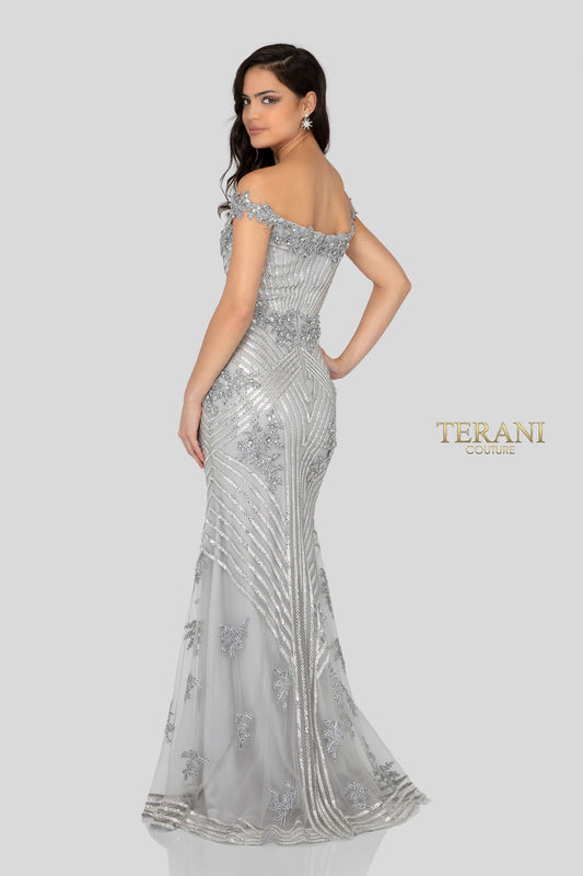 Sparkling Off Shoulder Slit Evening Gown - 1912GL9572