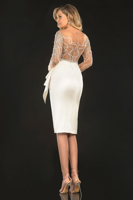 beaded illusion bodice hi-lo cocktail dress - 2021c2612