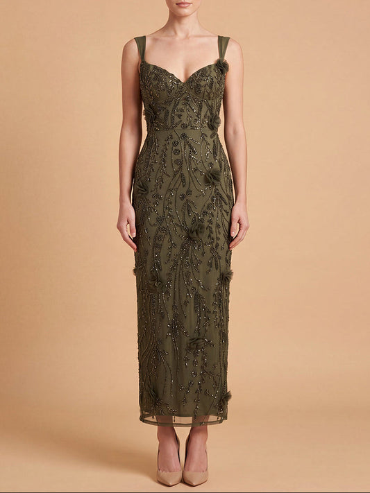Lara Beaded Midi Dress with 3-D Florals | 28830