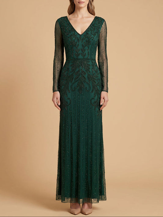 Long Sleeve Beaded Gown | 28841