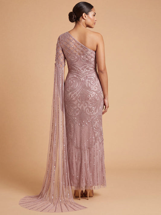 One Sleeve Beaded Gown | 28843