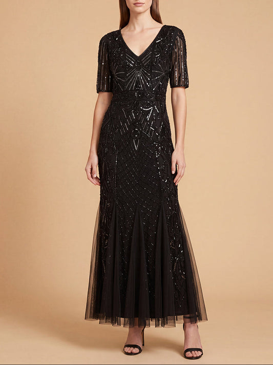 Embellished Gown with Cape Sleeves | 28845