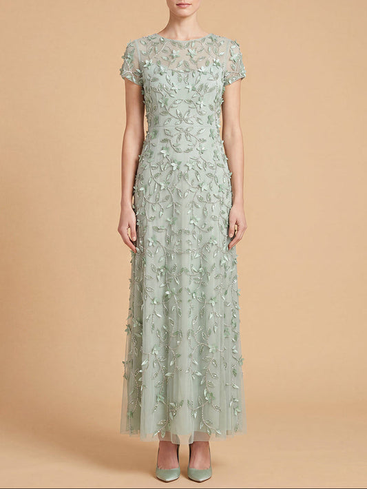 3D Floral Embellished Gown with Cap Sleeves | 28850