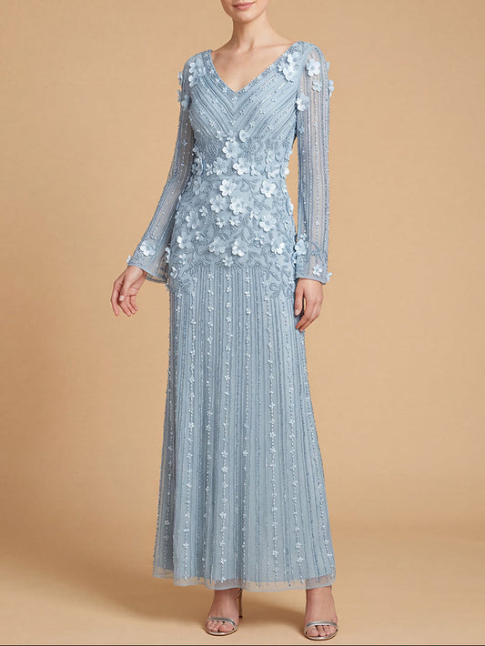 3D Floral Embellished Long Sleeve Gown | 28854