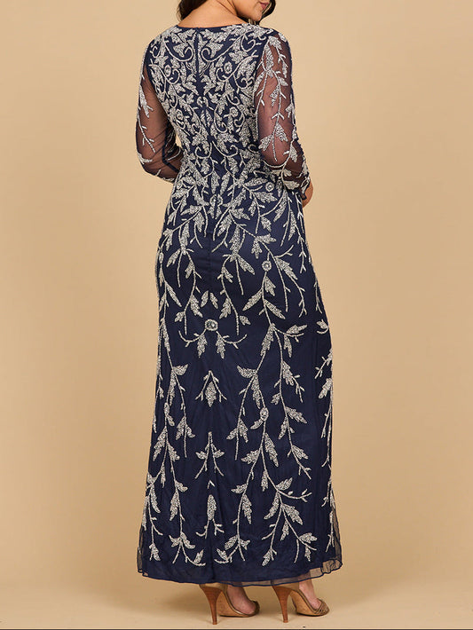 Vestido largo de manga larga con cuentas en contraste | Lara 28870