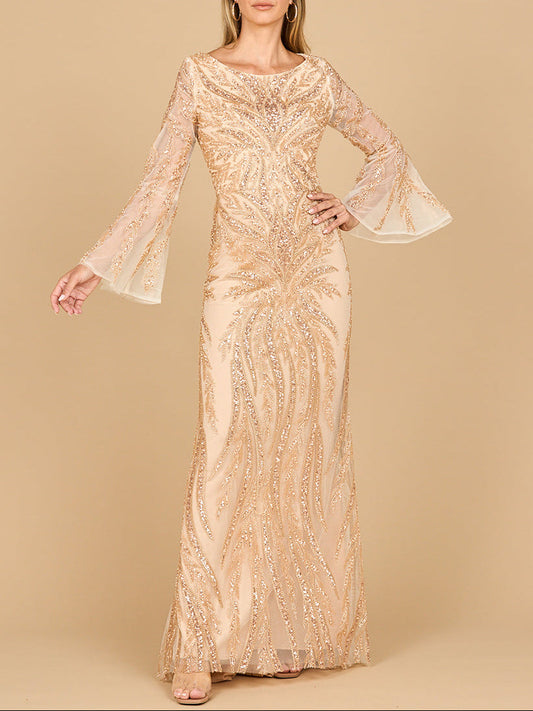 Lara 28887 - Vestido de cuello alto con pedrería y mangas acampanadas