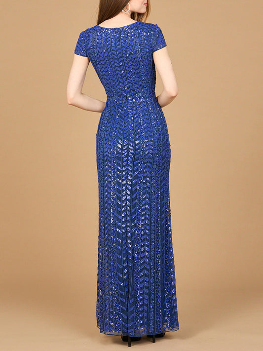 Beaded Gown with Glamourous Cap Sleeves