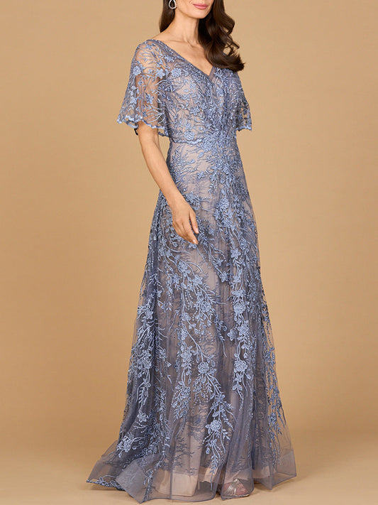 Elegant Cape Sleeve A-line Gown