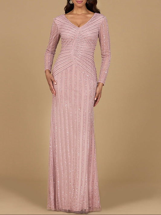 Long Sleeve Linear Beaded Gown | 28953