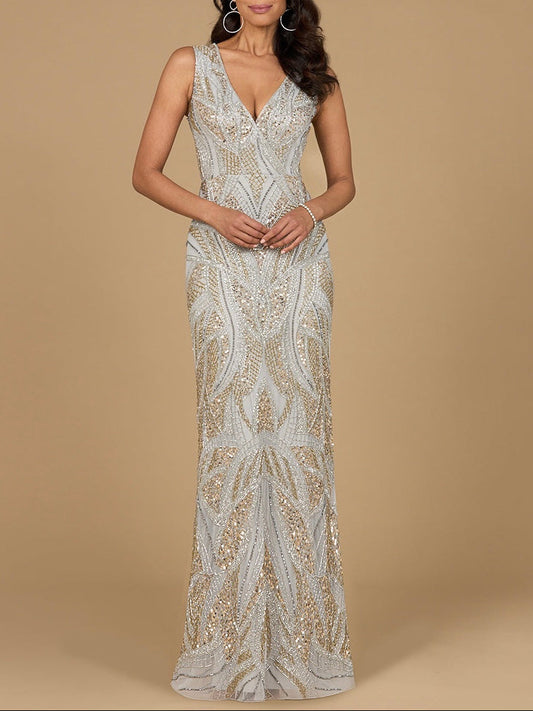 Beaded V-Neck Gown - OUTLET