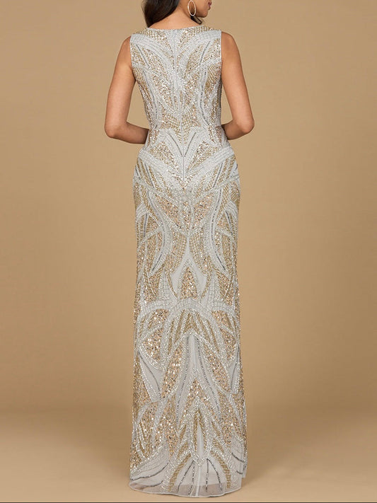 Beaded V-Neck Gown - OUTLET