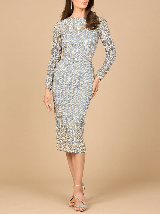 Beaded Midi Dress with Long Sleeves