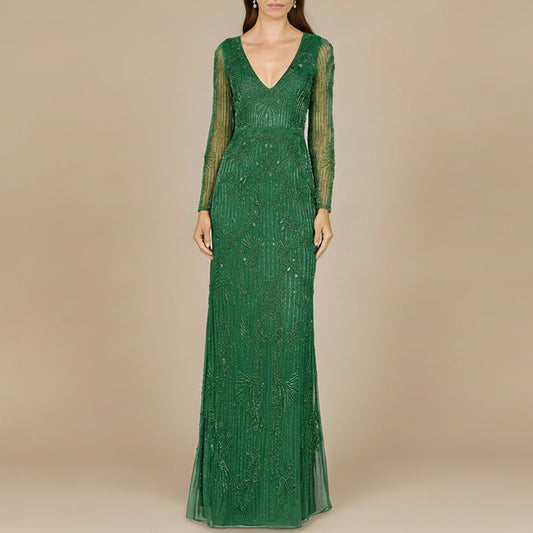 Vestido largo elegante con pedrería - OUTLET
