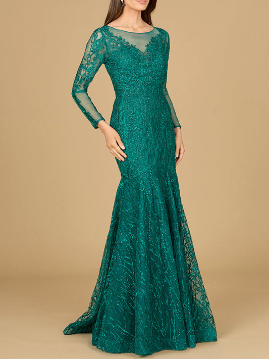Vestido de sirena con encaje y manga larga