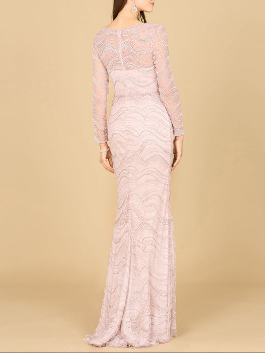 Long Sleeve Lace Fitted Gown - 29152 | OUTLET