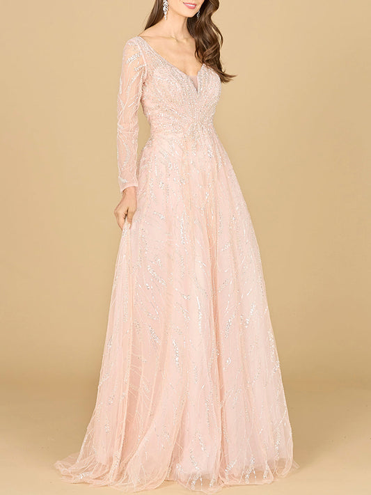 Long Sleeve Beaded Lace Gown | 29157