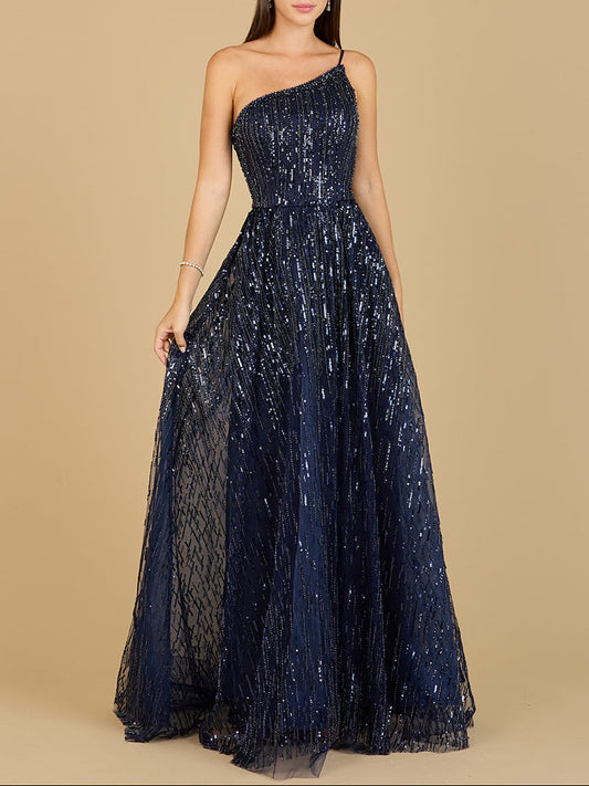 One Shoulder Navy Ball Gown
