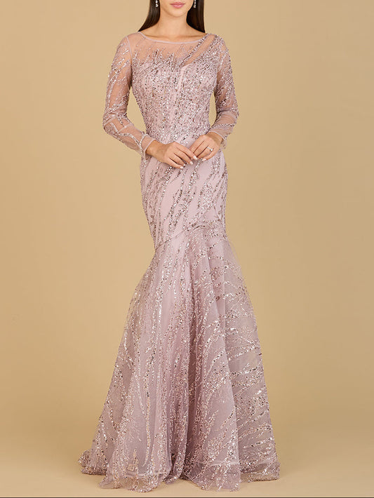 Long Sleeve Mermaid Beaded Gown