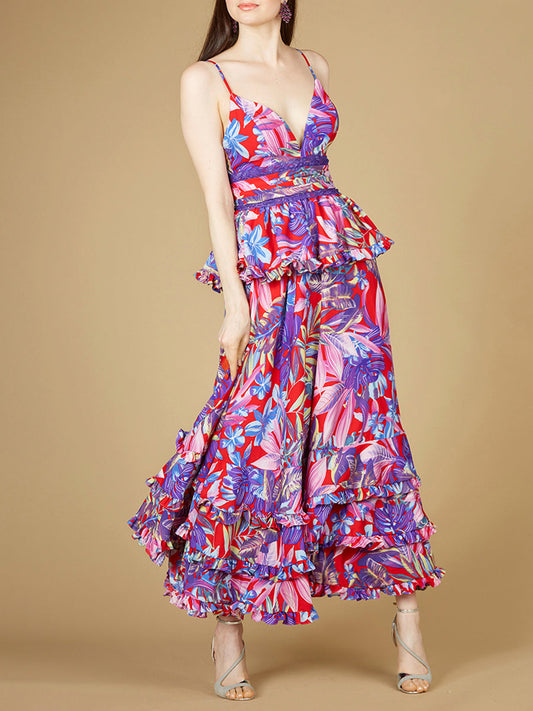 Vestido estampado con falda de volantes - OUTLET
