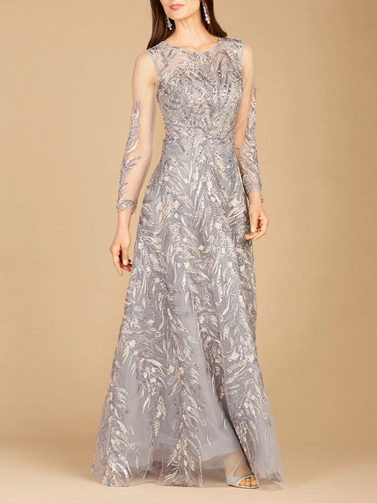 Vestido de gala de cuello alto y manga larga