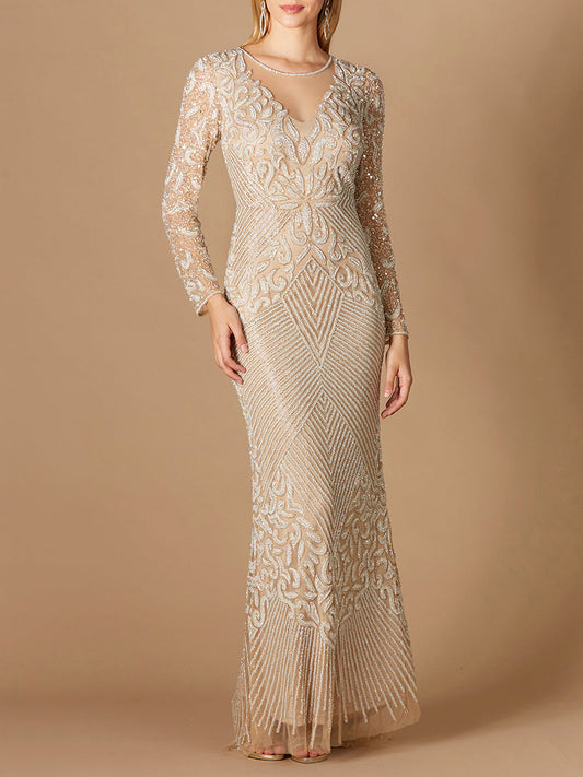 Vestido largo entallado con cuentas