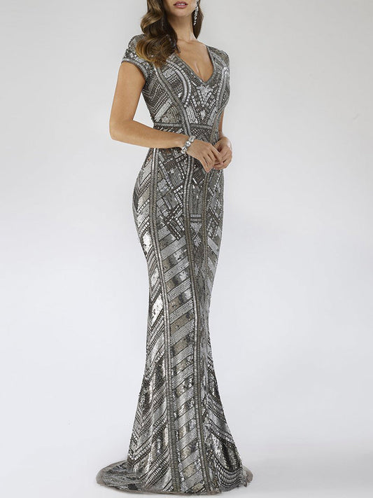 Lara 29540 - Body Con Beaded Silver Petite Dress