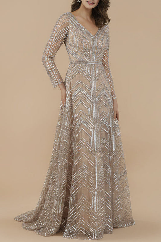 Lara 29753 - Vestido de gala de manga larga con pedrería