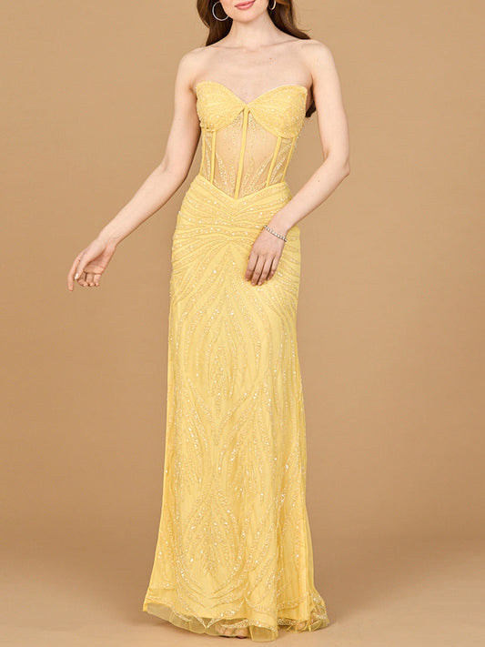 Beaded Corset Prom Dress with Slit