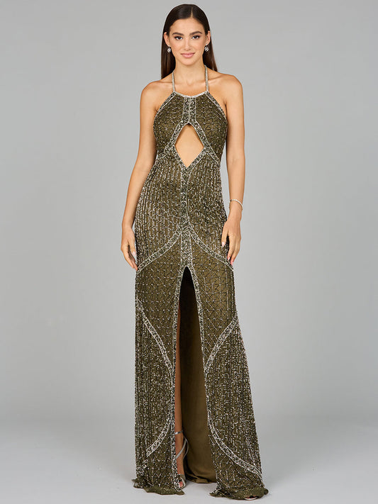 Symmetrical Halter Neck Beaded Gown - OUTLET
