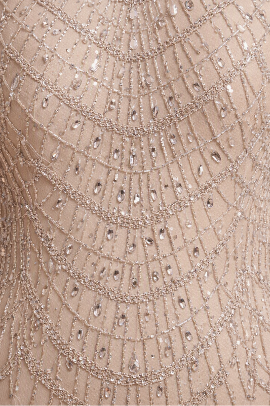 High Neck Beaded Dress with Long Cape | 28840