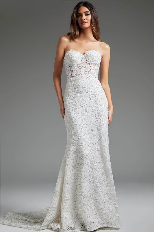 Off White Lace Strapless Bridal Dress JB39733