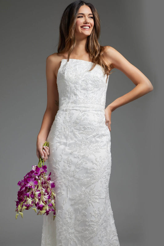 Off White Embellished Strapless Bridal Dress JB40608