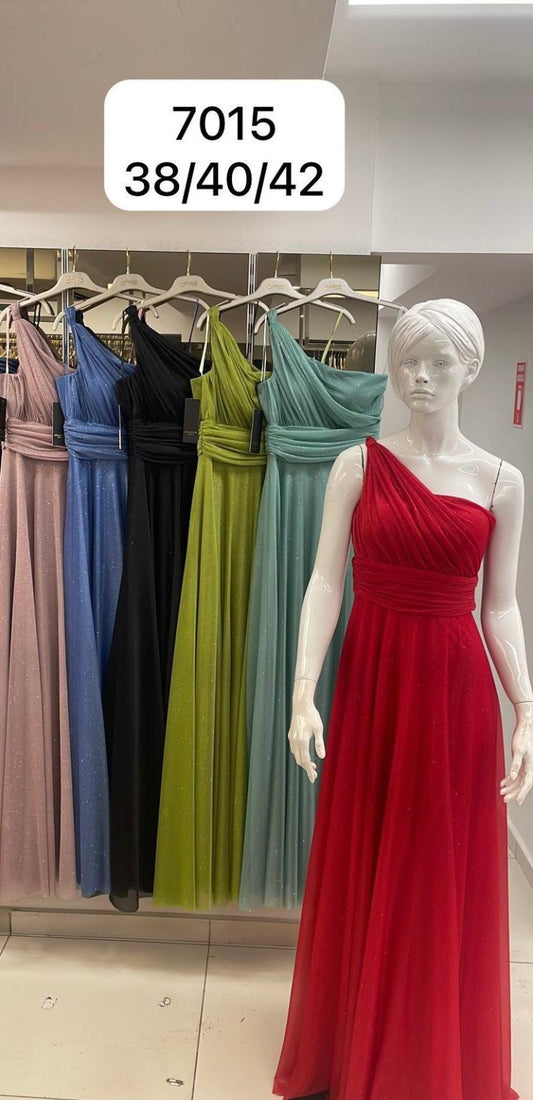 Belameur Gift Dress style 7015 – unbranded one-shoulder glitter A-line evening gown