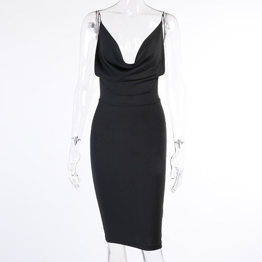 Satin Women Strap Midi Dress Stacked Backless Bodycon