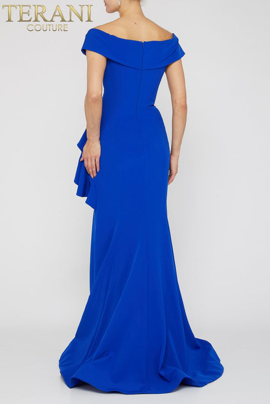 Off Shoulder Side Drape Peplum Mermaid Gown- 1911M9339