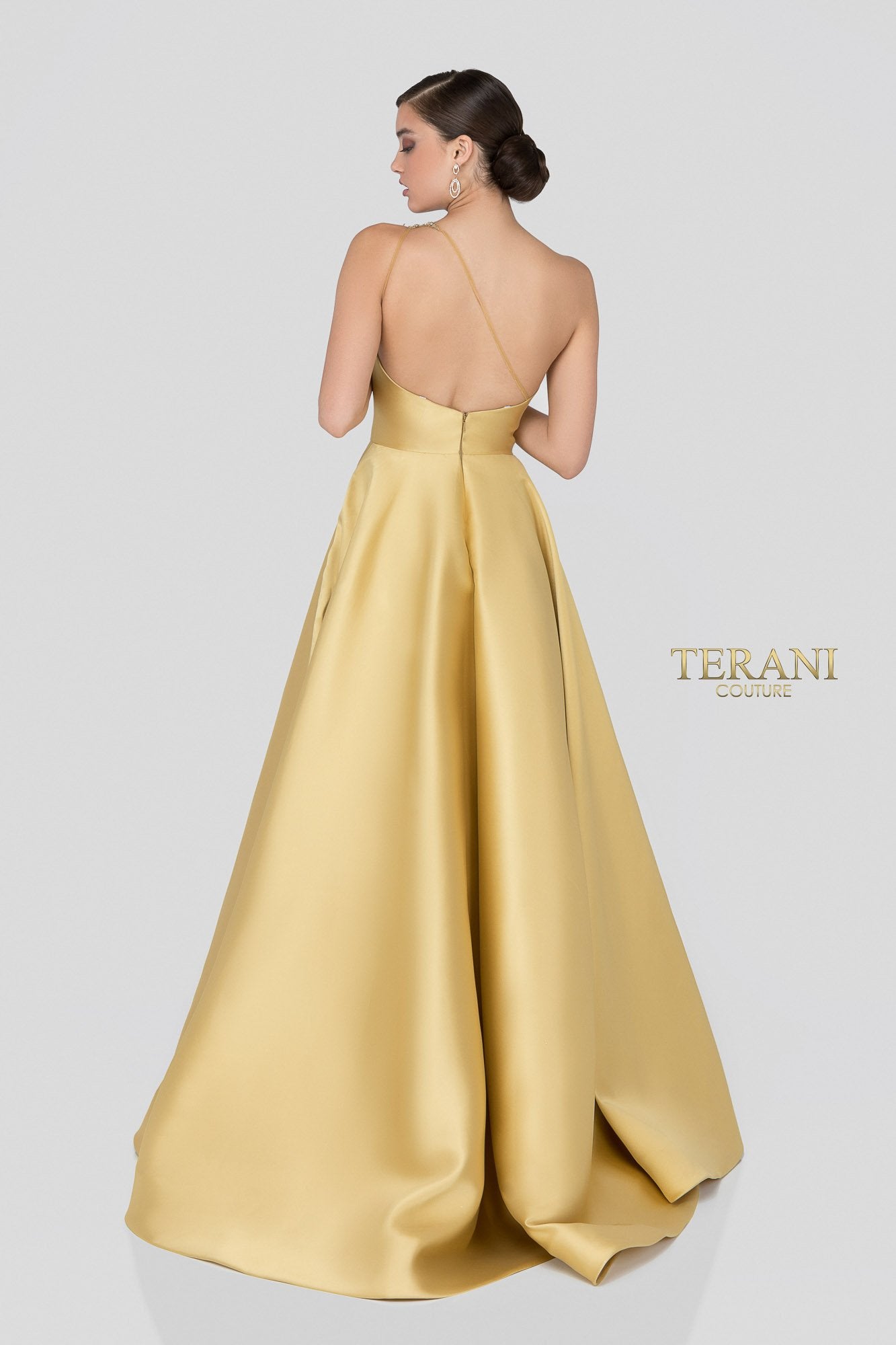 One Shoulder Mikado Long Ball Gown 1912E9202 Black Gold / 10 One Shoulder Mikado Long Ball Gown 1912E9202 Black Gold / 10