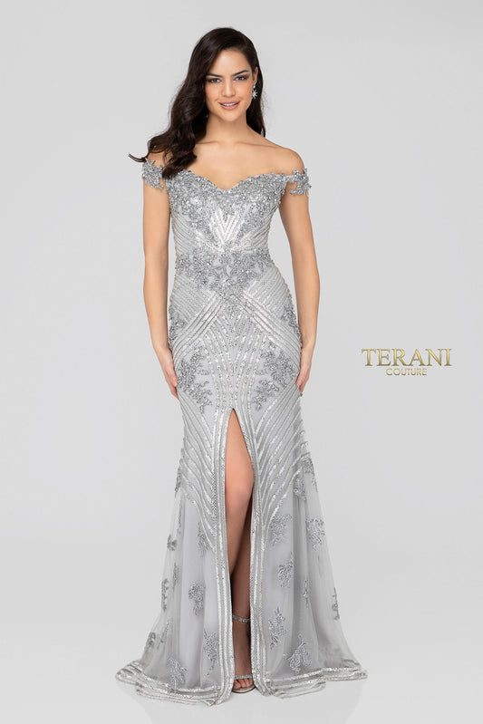 Sparkling Off Shoulder Slit Evening Gown - 1912GL9572