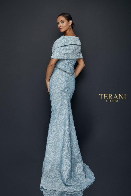 Vestido largo de jacquard elástico con hombros descubiertos y drapeado - 1921M0726