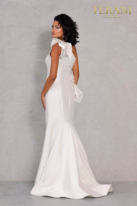 One Shoulder Mikado Gown With 3D Flowers - 2011E2427