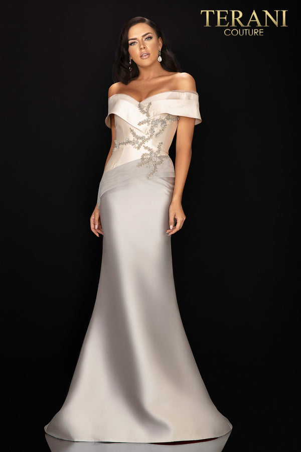 Two Tone Off Shoulder Mikado Mother Of Bride Gown - 2011M2159