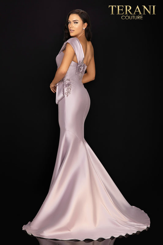 One Shoulder Mikado Mother Of Bride Gown With Unique Structure And Beading - 2011M2160