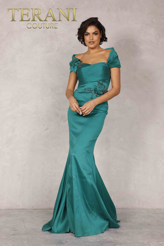 Emerald Long Stretch Mikado Mother of the Bride Dress - 2021m2969