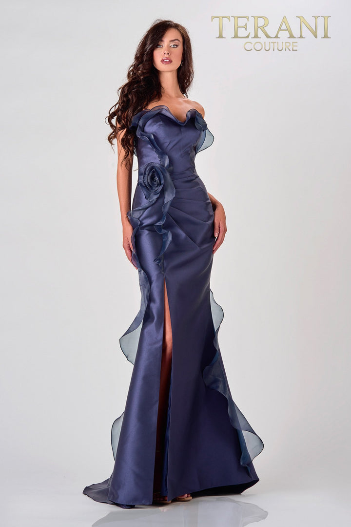 Elegant Navy Evening Dress With Frills - 2111E4743