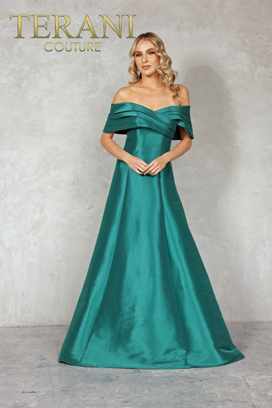 Emerald Long Stretch Mikado Mother of the Bride Dress - 2112m5404