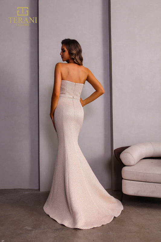 Terani Couture 251E4276 – Vestido de noche sin mangas tipo trompeta en jacquard metálico