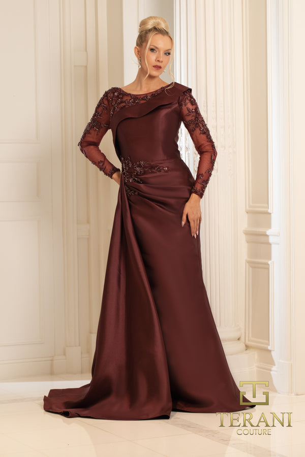 Terani Couture 252M5344 – Pleated Lace Asymmetric Short Crepe Dress