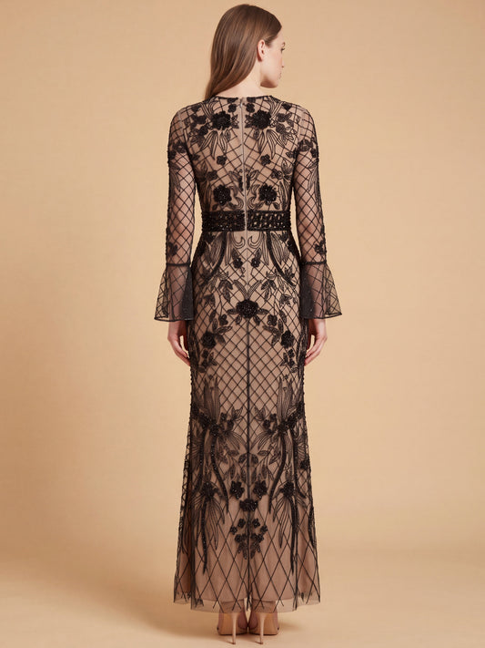 Bell Sleeve Beaded Gown | 28828
