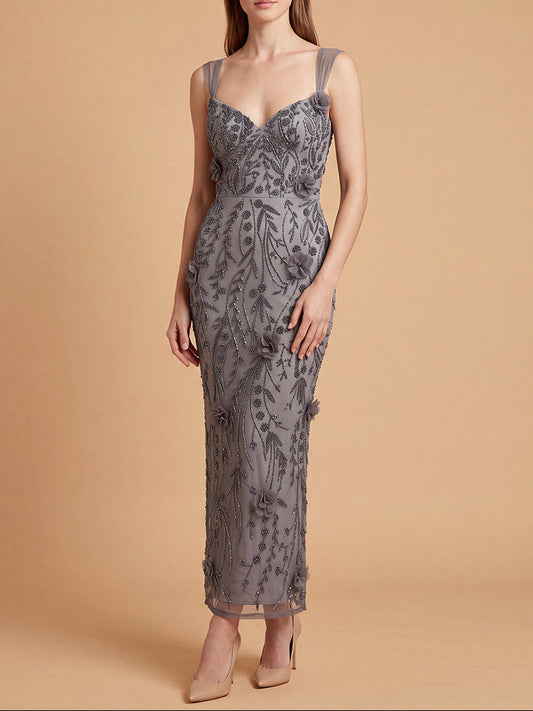 Lara Beaded Midi Dress with 3-D Florals | 28830