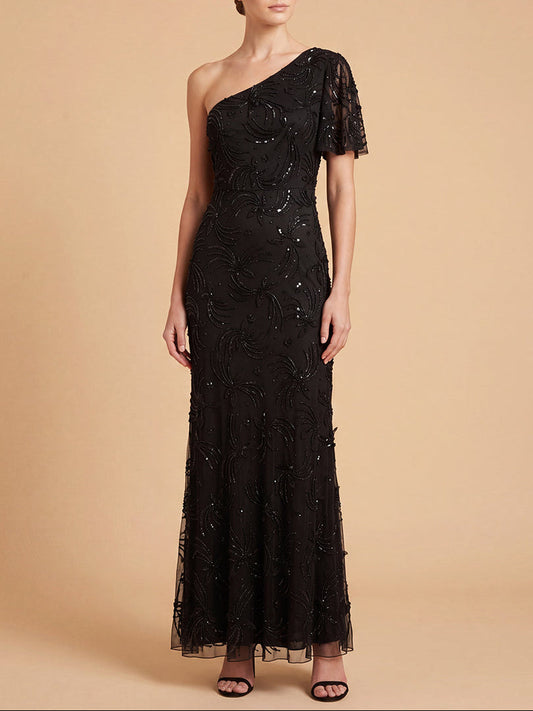3D Floral Embellished One Shoulder Gown | 28848